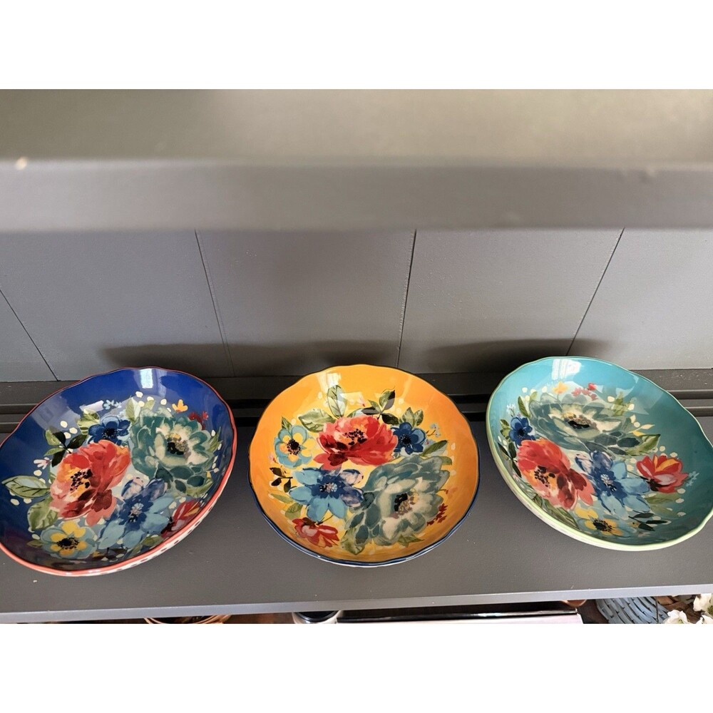 PIONEER WOMAN Coordinating Floral Bowls (Set of 3) 7  3/8”W  2.33” Deep